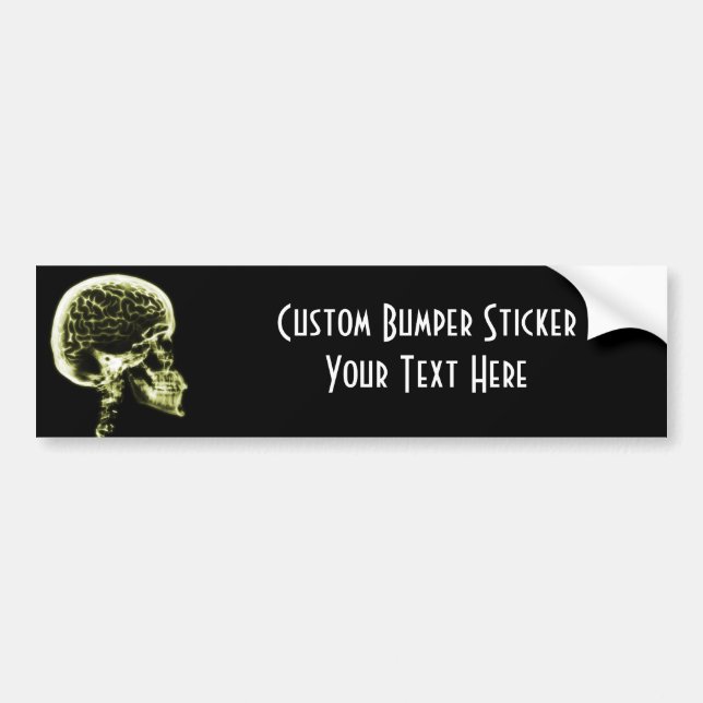 X-RAY SKULL BRAIN - YELLOW BUMPER STICKER (Front)