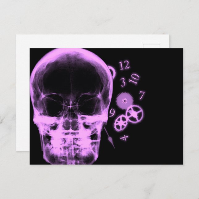 X-Ray Skull & Clock Parts - Pink Postcard (Front/Back)
