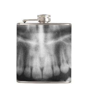 X-Ray Teeth Mouth Smile Black and White Hip Flask