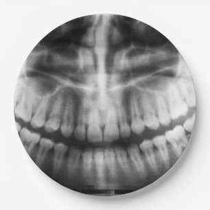X-Ray Teeth Mouth Smile Black and White Paper Plate