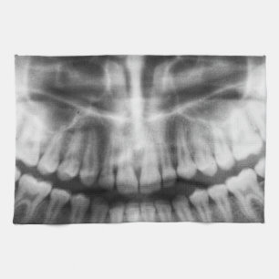 X-Ray Teeth Mouth Smile Black and White Tea Towel