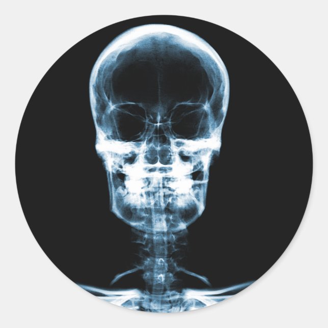 X-RAY VISION SKELETON SKULL - BLUE CLASSIC ROUND STICKER (Front)