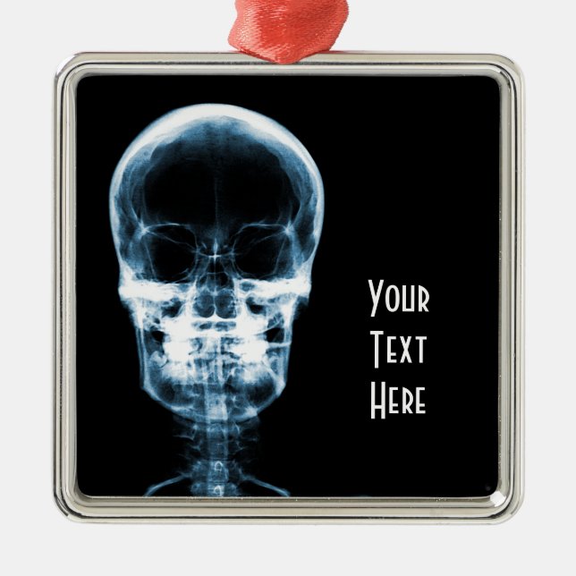 X-RAY VISION SKELETON SKULL - BLUE METAL TREE DECORATION (Front)