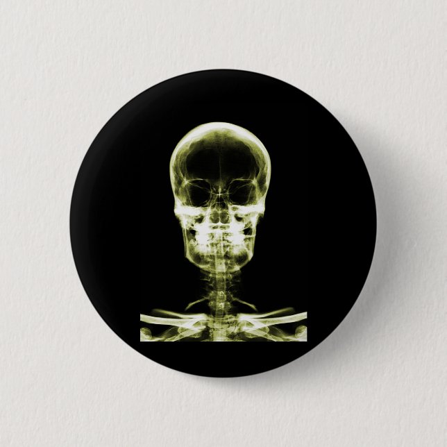 X-RAY VISION SKELETON SKULL - YELLOW 6 CM ROUND BADGE (Front)