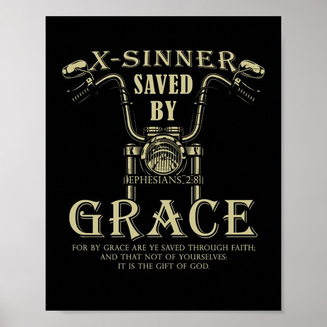 X-Sinner Saved by Grace Christian Faith Motorcycle Poster (Front)