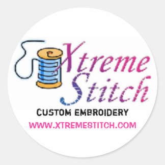 x stitch, custom embroidery, WWW.XTREMESTITCH.COM Classic Round Sticker
