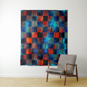 Xadrez azul, laranja, fake sujo com manchas. tapestry