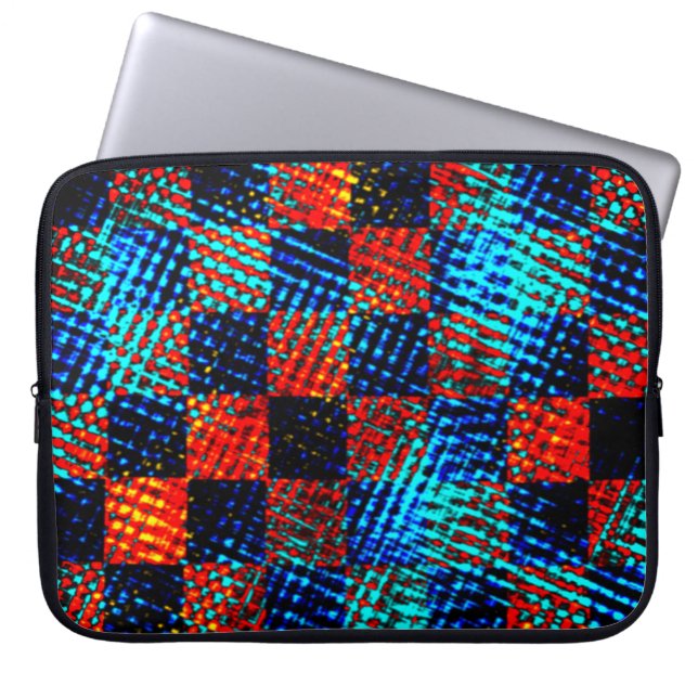 Xadrez azul, laranja, fake sujo ou manchado. laptop sleeve (Front)