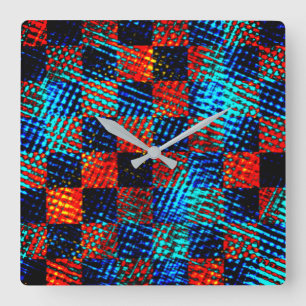 Xadrez azul, laranja, fake sujo ou manchado. square wall clock