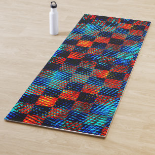 Xadrez laranja, azul, fake sujo com manchas. yoga mat