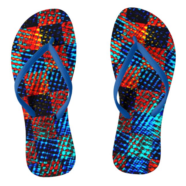 Xadrez laranja, azul, falso sujo com manchas. jandals (Footbed)