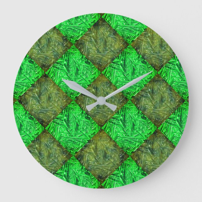 Xadrez verde falsa grama ou folhas de coqueiro. large clock (Front)
