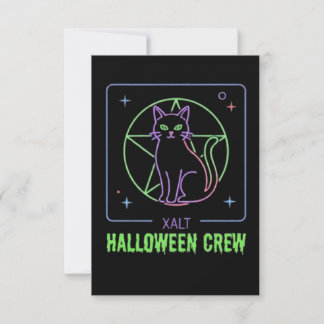 Xalt Halloween Crew Neon Spooky Vintage Black Cat Thank You Card