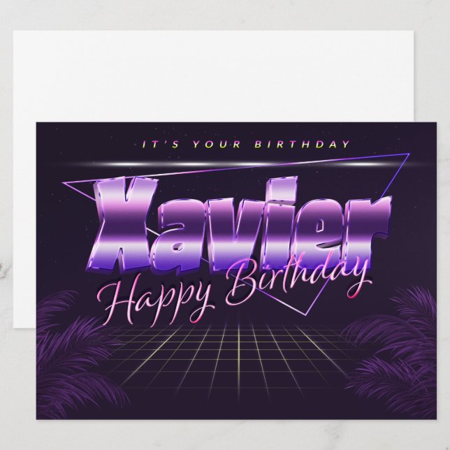 Xavier Name First Name lilac retro card birthday (Front/Back)