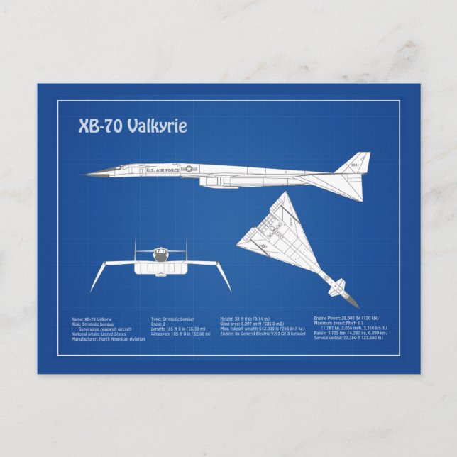 XB-70 Valkyrie - Aeroplane Blueprint Plans ABD Postcard (Front)