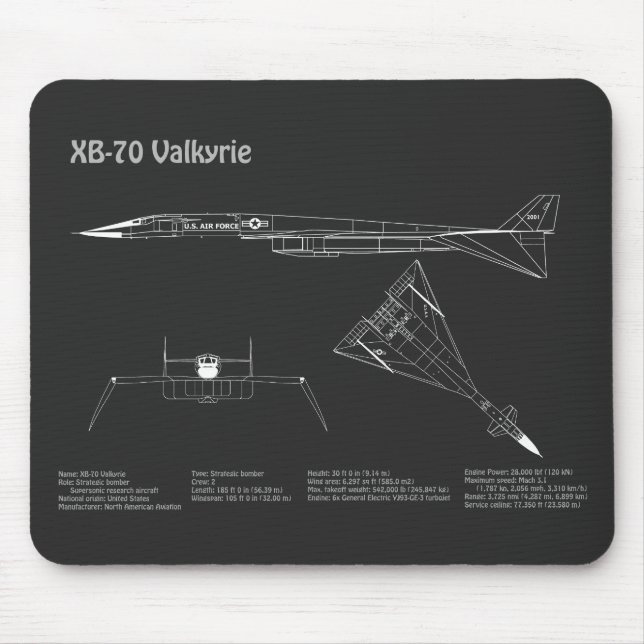 XB-70 Valkyrie - Aeroplane Blueprint Plans PD Mouse Pad (Front)