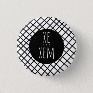 XE/XEM Pronouns Handmade Grid Black White CUSTOM 3 Cm Round Badge