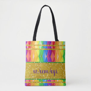 xe xem xyr pronoun glitter rainbow pride argyle tote bag