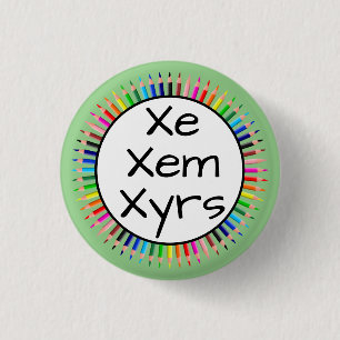 Xe Xem Xyrs Pronouns in Circle of Colored Pencils 3 Cm Round Badge