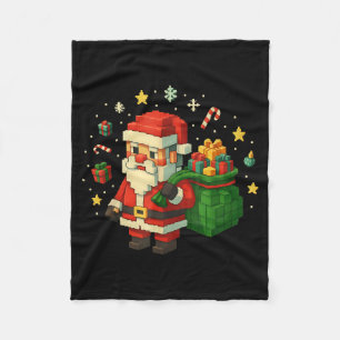 Xel Santa Claus With Retro Gamer Christmas Fleece Blanket