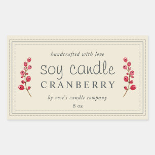 XL Homemade Soy Candle Cranberry Antique White Rectangular Sticker