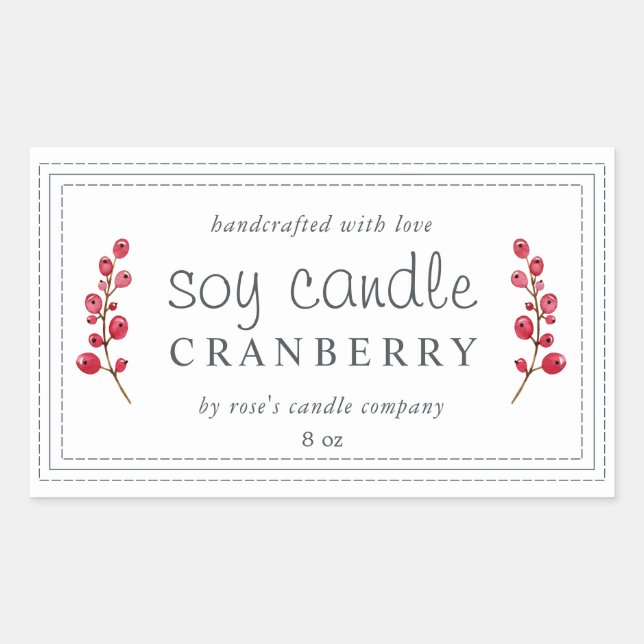 XL Homemade Soy Candle Cranberry Custom Rectangular Sticker (Front)