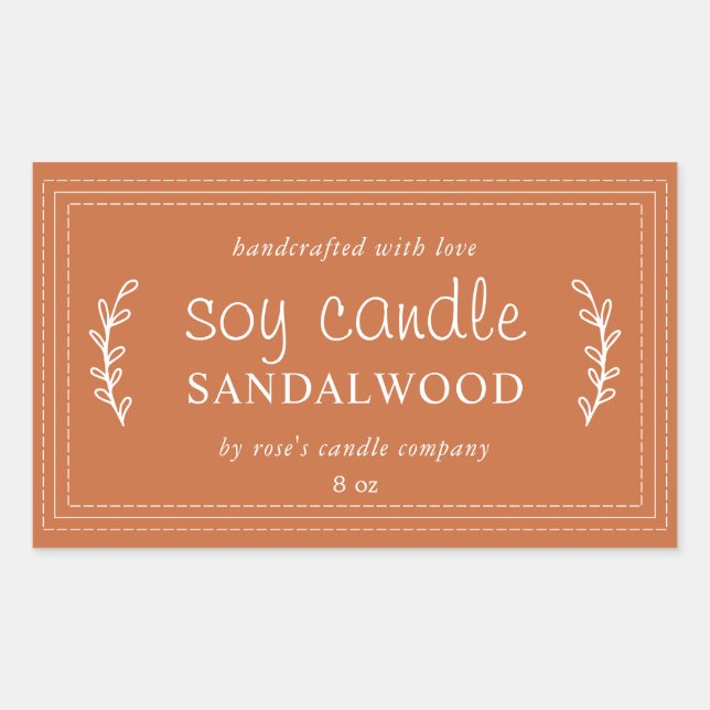 XL Homemade Soy Candle Foliage Burnt Orange Custom Rectangular Sticker (Front)