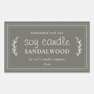 XL Homemade Soy Candle Foliage Dusty Olive Custom Rectangular Sticker