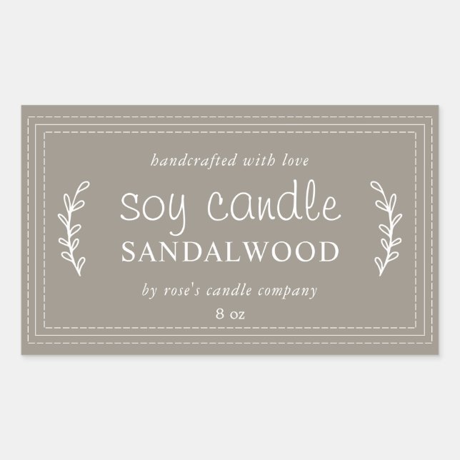 XL Homemade Soy Candle Foliage Grey Custom Rectangular Sticker (Front)