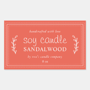 XL Homemade Soy Candle Foliage Mandarin Red Rectangular Sticker