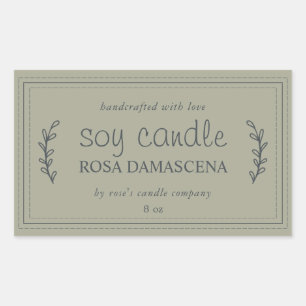 XL Homemade Soy Candle Foliage Moss Grey Custom Rectangular Sticker