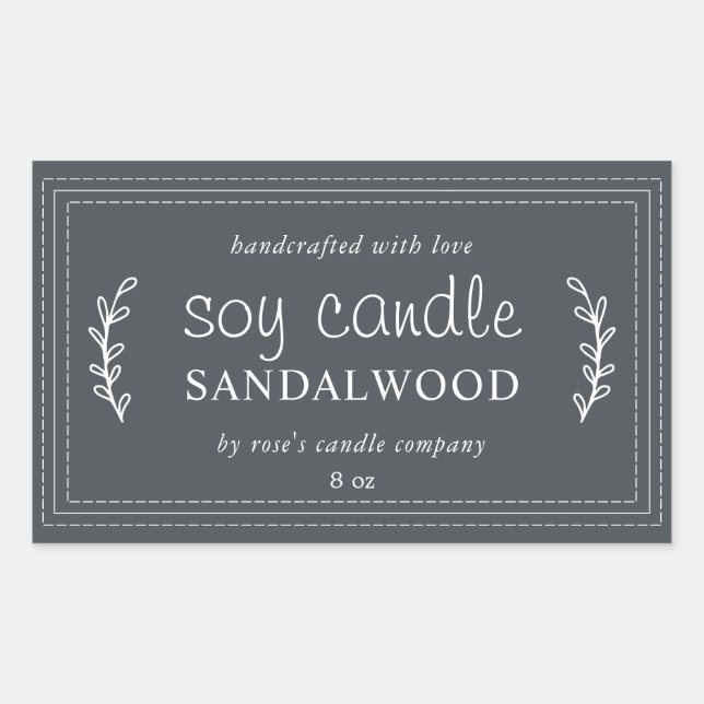 XL Homemade Soy Candle Foliage Off-Black Custom Rectangular Sticker (Front)