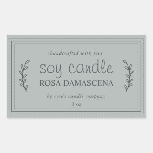 XL Homemade Soy Candle Foliage Storm Grey Custom Rectangular Sticker