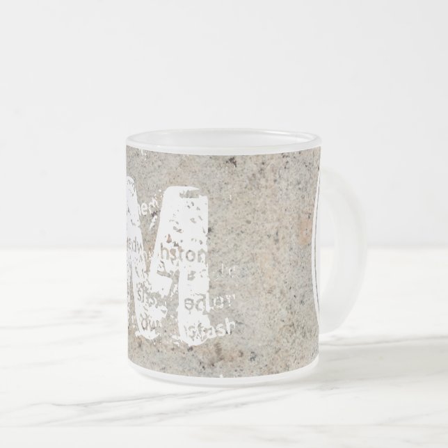 XL Monogram Stone texture image Frosted Glass Mug (Front Right)