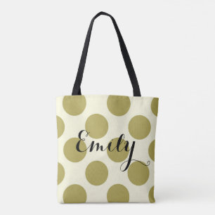 XL polka dots  green cream customisable with name Tote Bag