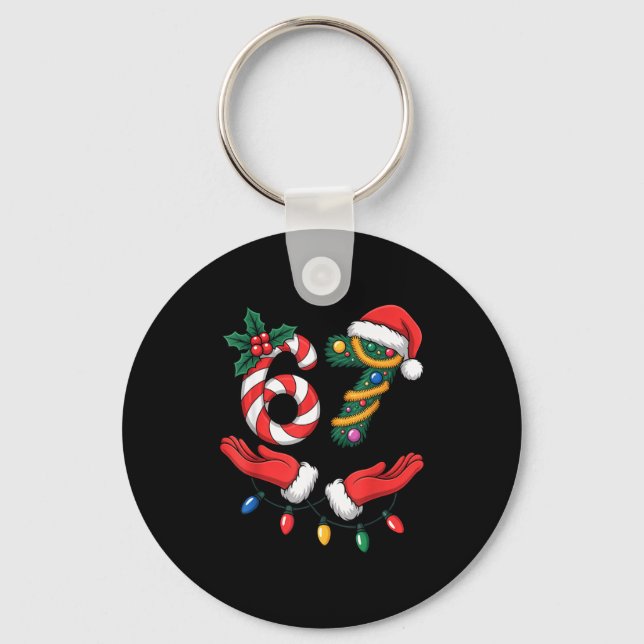 Xmas 67 Hands Gesture Candy Canes Santa Holiday Ki Key Ring (Front)