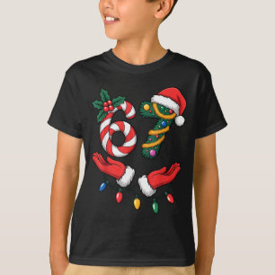 Xmas 67 Hands Gesture Candy Canes Santa Holiday Ki T-Shirt