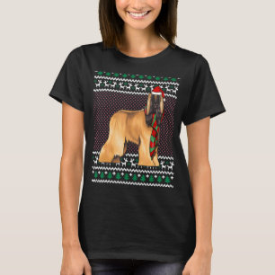 Xmas Afghan Hound Dog Santa Hat Ugly Christmas T-Shirt