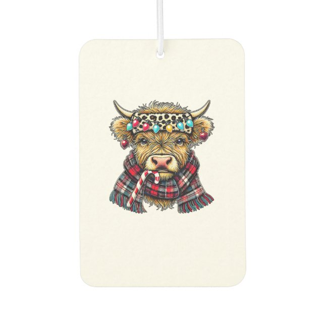 xmas amazing highland cow christmas light _1 car air freshener (Front)