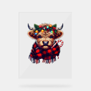 xmas amazing highland cow christmas light acrylic sign