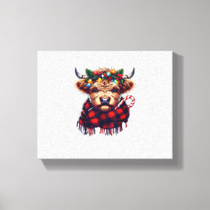 xmas amazing highland cow christmas light  canvas print