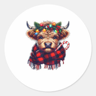 xmas amazing highland cow christmas light classic round sticker