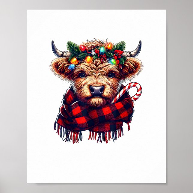 xmas amazing highland cow christmas light  poster (Front)