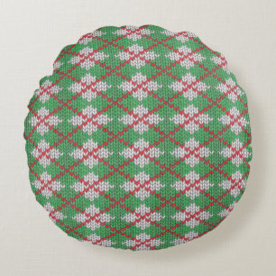 XMAS ARGYLE KNIT Round Throw Pillow