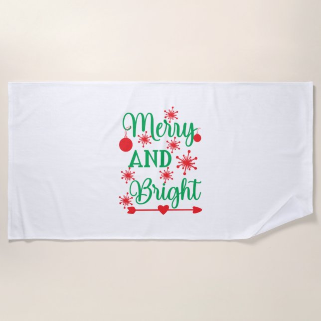 Xmas Art Merry And Bright Beach Towel (Front)