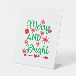 Xmas Art Merry And Bright Pedestal Sign