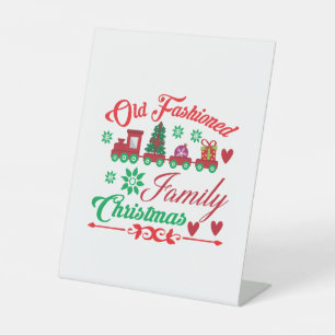 Xmas Art Old Fashioned Family Christmas Pedestal Sign