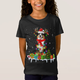 Xmas Australian Shepherd Christmas Lights Santa Re T-Shirt