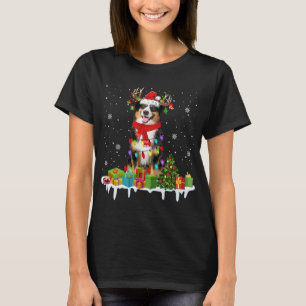 Xmas Australian Shepherd Christmas Lights Santa Re T-Shirt