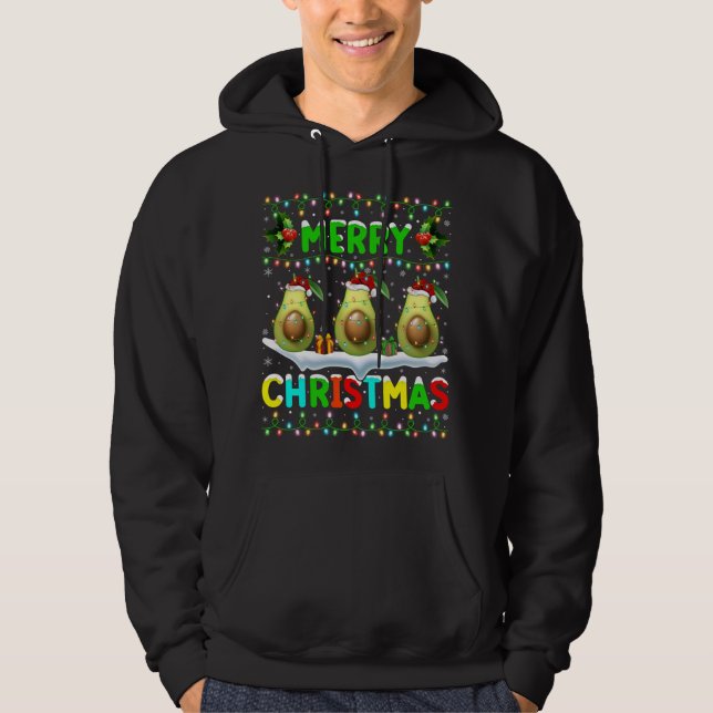 Xmas Avocado Lighting Santa Hat Merry Christmas Av Hoodie (Front)